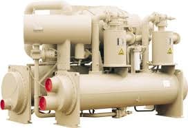 Refrigeration unit with screw compressor and water-cooled condenser